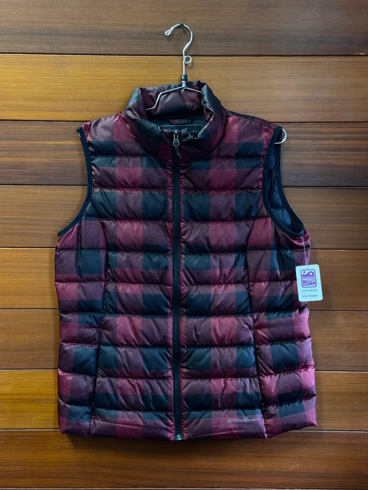 Eddie Bauer plaid puffer vest, WL, Great