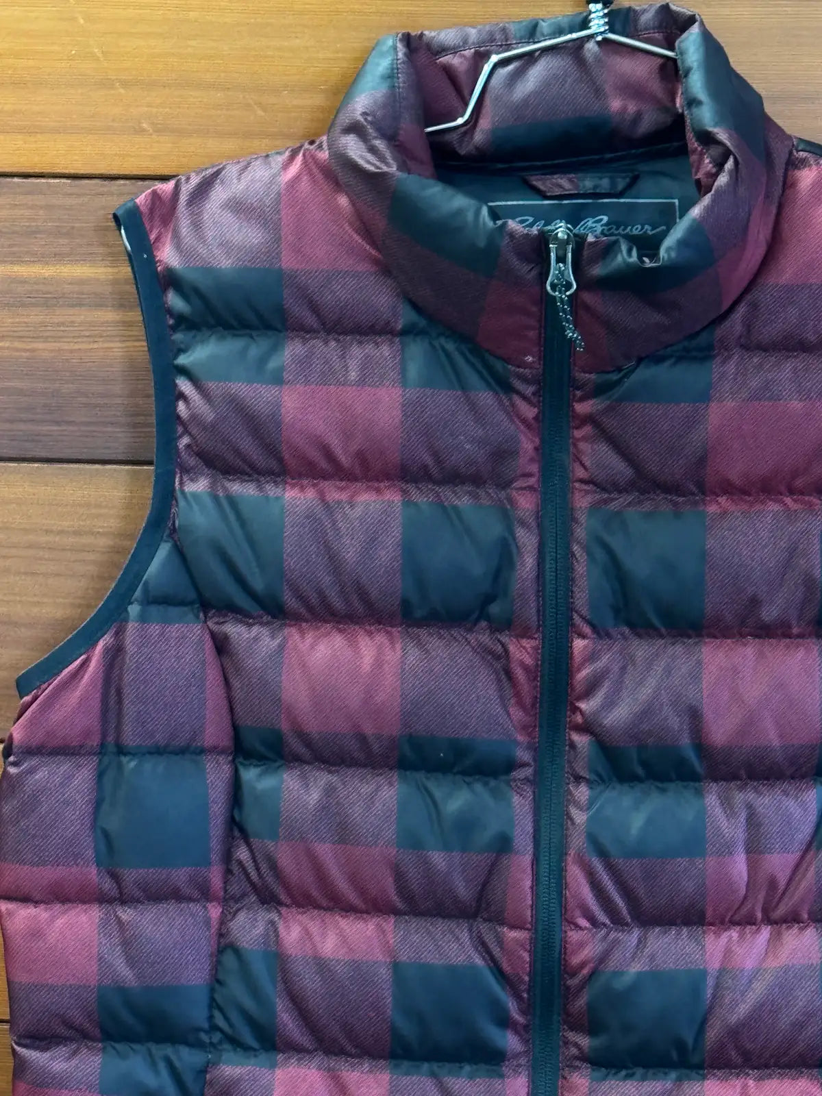 Eddie Bauer plaid puffer vest, WL, Great