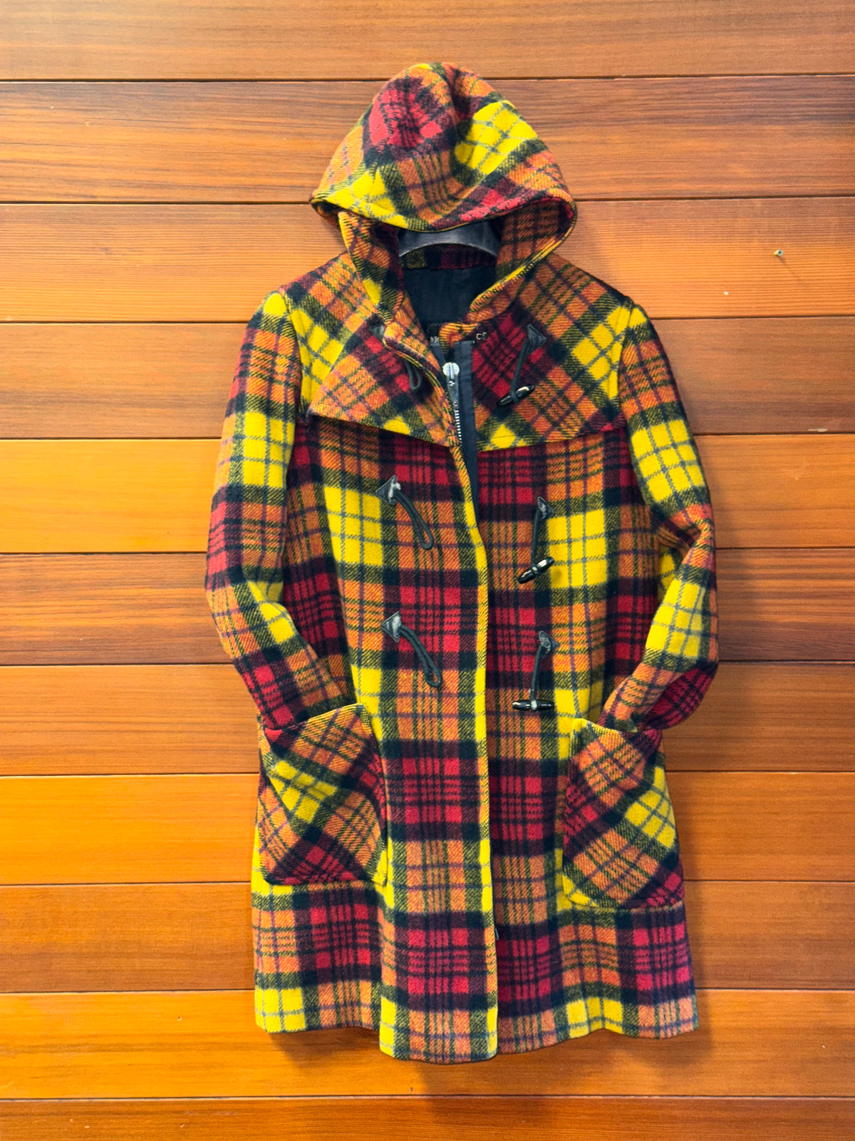 Modal Beko - Yugoslavia Vintage Plaid Wool Duffle Coat, S, Great Vintage