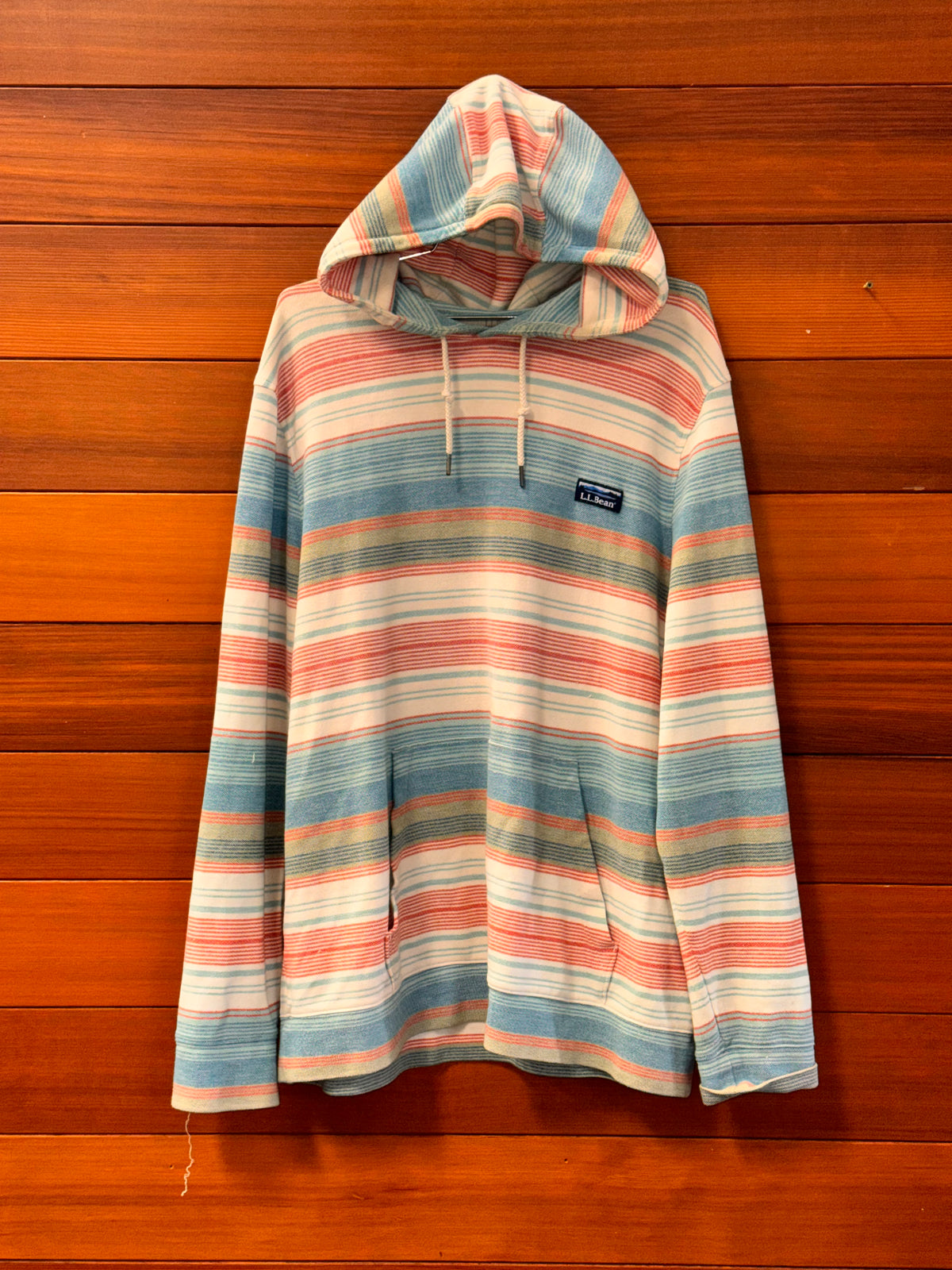 LL Bean Striped Pull over hoodie, MXL, Great